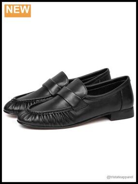 Women's Chunky Heel Penny Loafers Round Toe Slip On Comfortable Work Flats